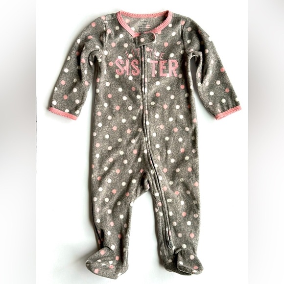 Carter’s Little Sister Double Zip Fleece Polka Dot Sleeper Footed Pajamas 9M EUC - Picture 2 of 9